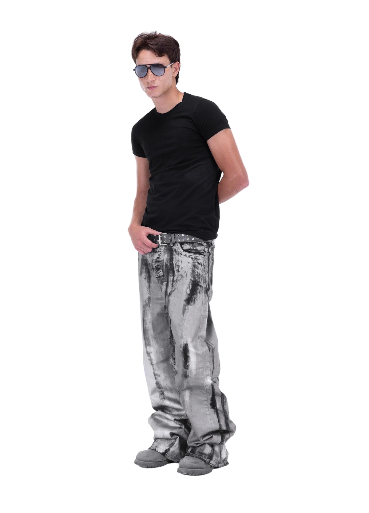 Silver washed luster waxed jeans